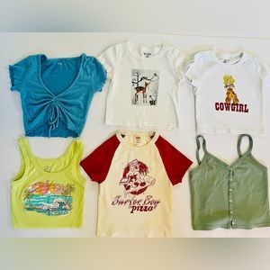 PACSUN JOHN GALT BRANDY MELVILLE BILLABONG SET OF 6 CROP TOPS TEES EUC! 1 NEW!
